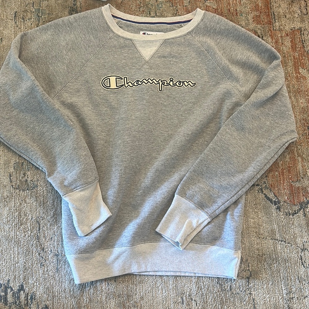 Champion, authentic athletic wear. Medium, gray and white.